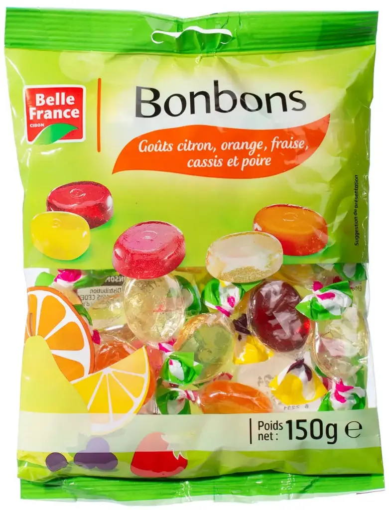 BELLE FRANCE BONBONS GOUTS CITRON ORANGE FRAISE CASSIS ET POIRE 150G