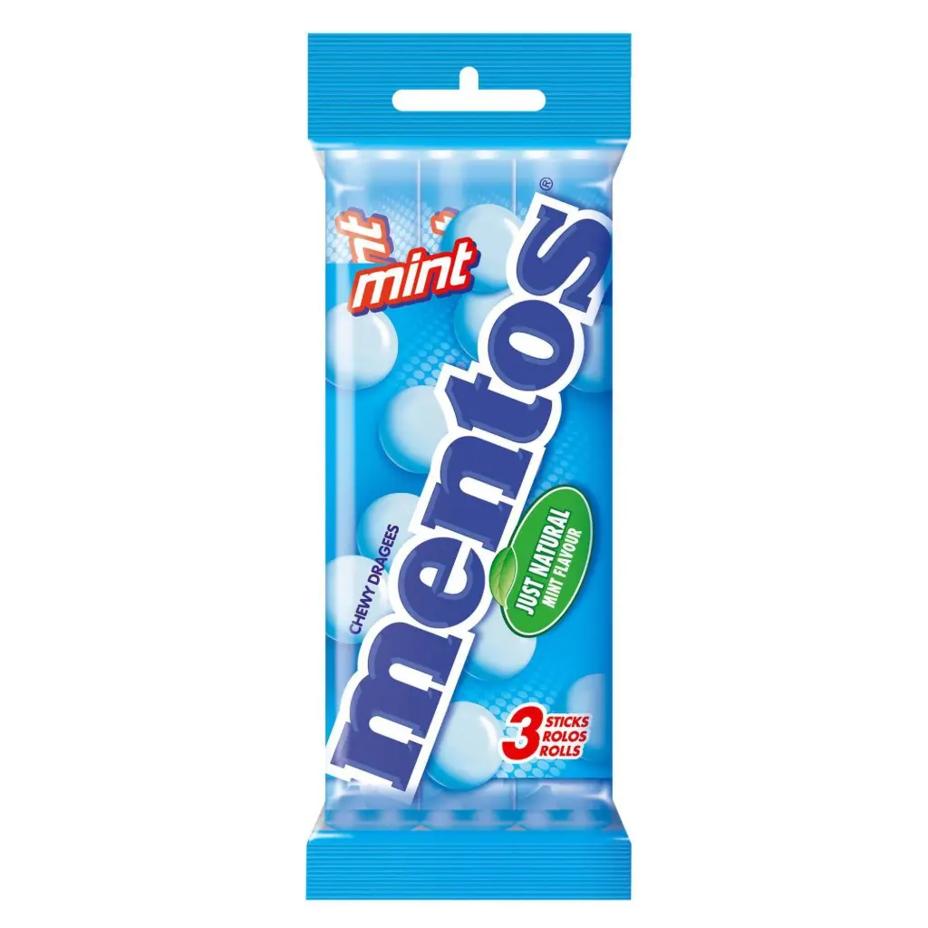 CHEWY DRAGEES MENTOS JUST NATURAL MINT 3ROLLEN 3X38G