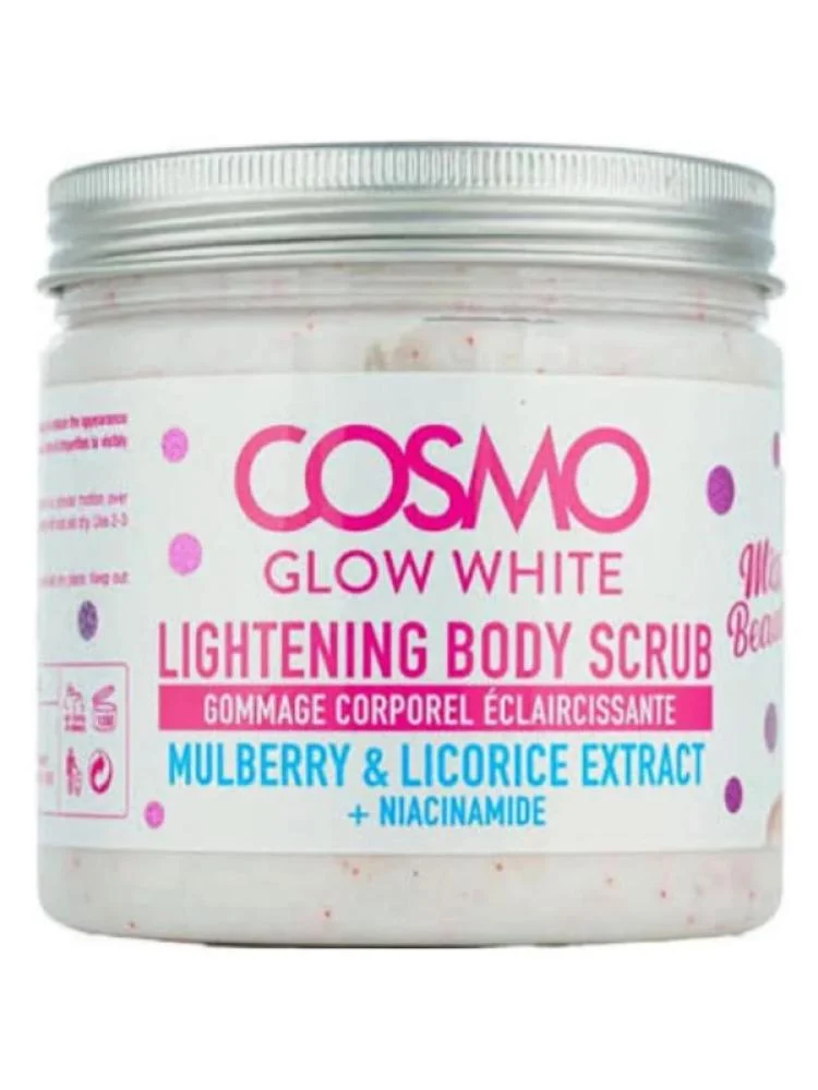 COSMO GLOW WHITE LIGHTENING BODY SCRUB MULBERRY & LICORICE EXTRACT + NIACINAMIDE MISS BEAUTY 475ML