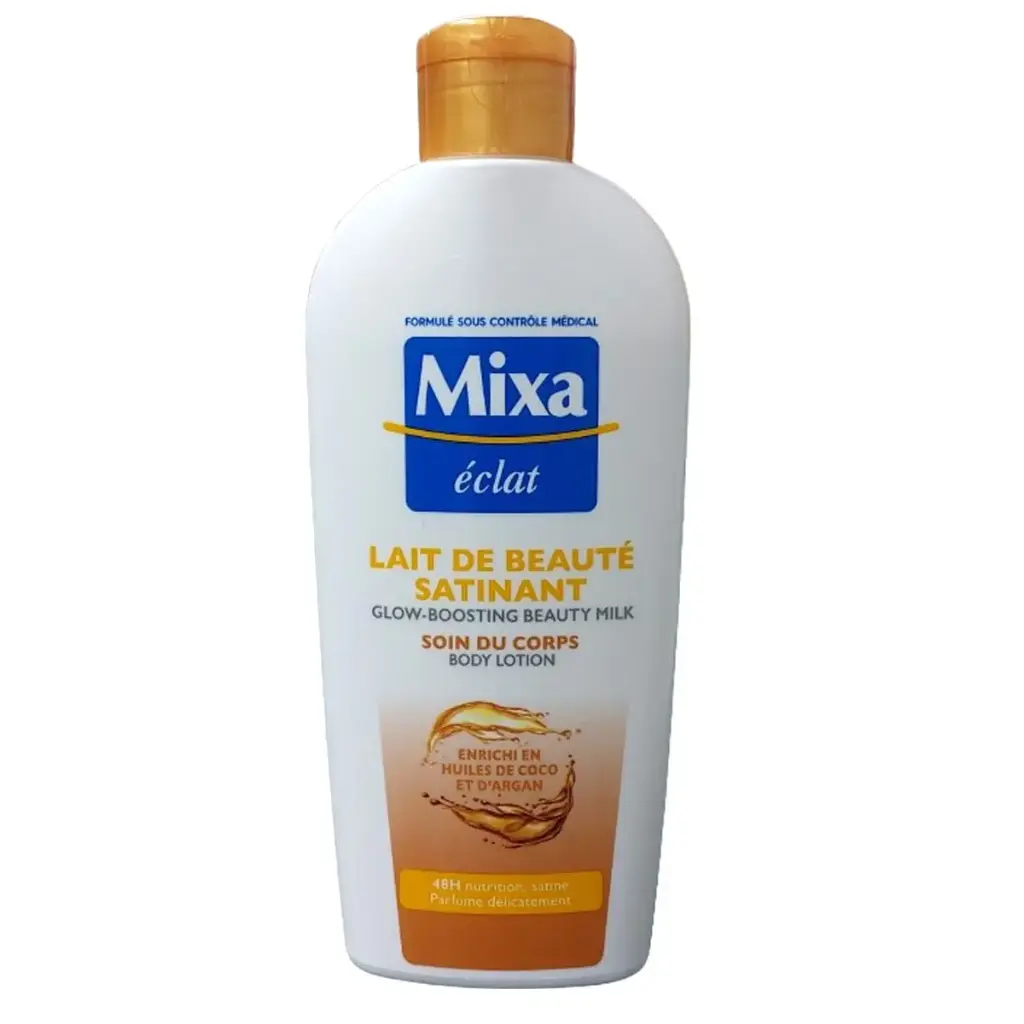 MIXA ECLAT LAIT DE BEAUTE SATINANT SOIN DU CORPS BODY LOTION ENRICHI EN HUILES DE COCO ET D'ARGAN 375ML
