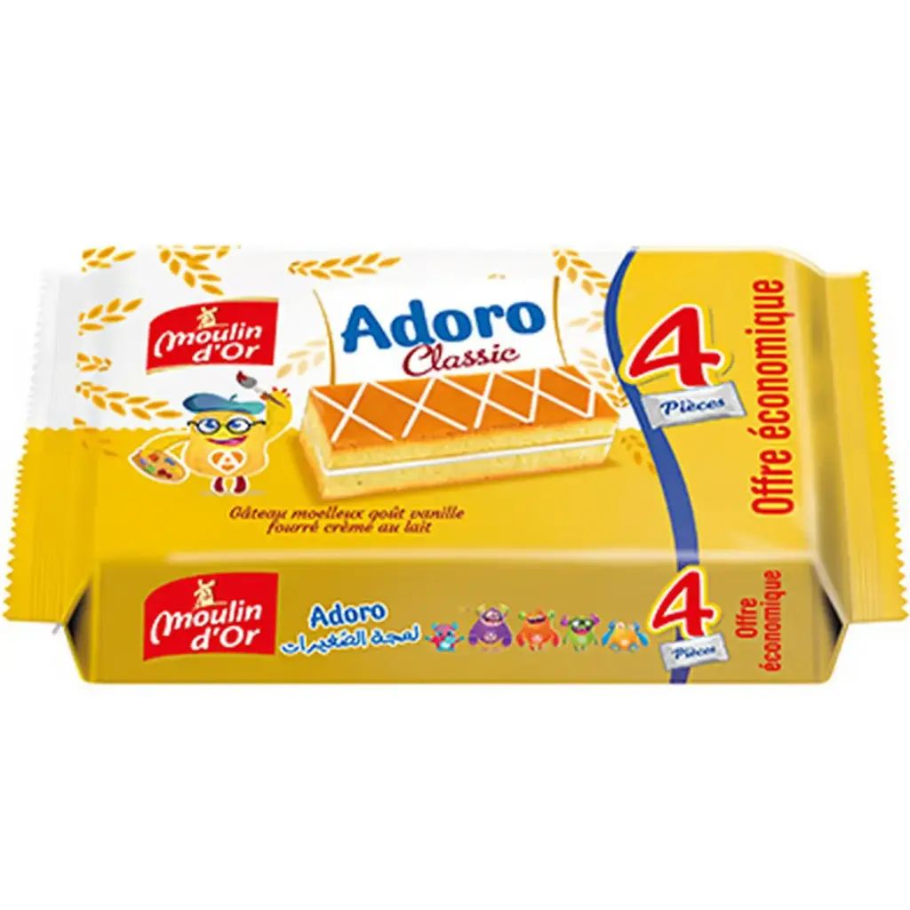 MOULIN D'OR ADORO GENOISE FOURREE A LA CREME SAVEUR VANILLE 4PCS