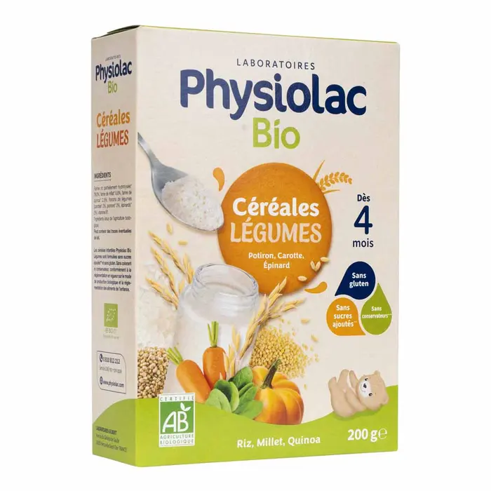 PHYSIOLAC BIO CEREALES LEGUMES POTIRON.CAROTTE.EPINARD 200G