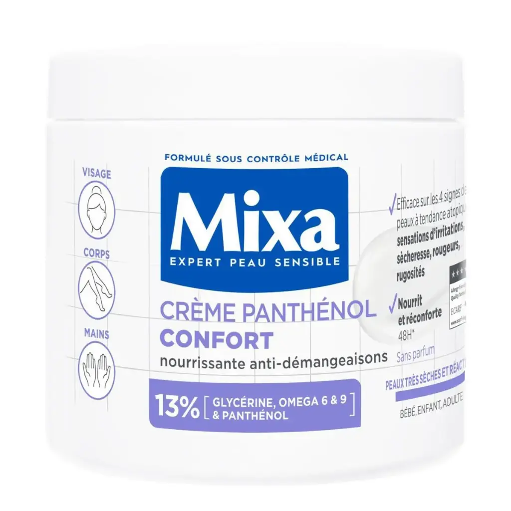 MIXA EXPERT PEAU SENSIBLE CREME PANTHENOL CONFORT NOURRISSANTE ANTI-DEMANGEAISONS 13% GLYCERINE, OMEGA 6 & 9 & PANTHENOL 400ML
