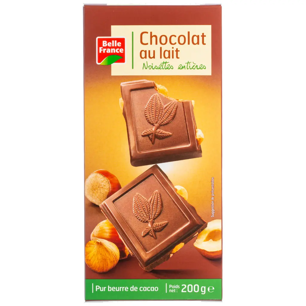BELLE FRANCE CHOCOLAT AU LAIT NOISETTES ENTIERE 200G
