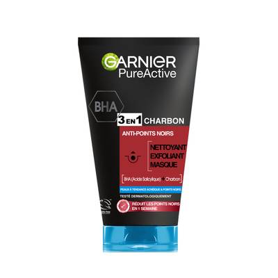 GARNIER PURE ACTIVE BHA 3EN1 CHARBON ANTI POINTS NOIRS 150ML