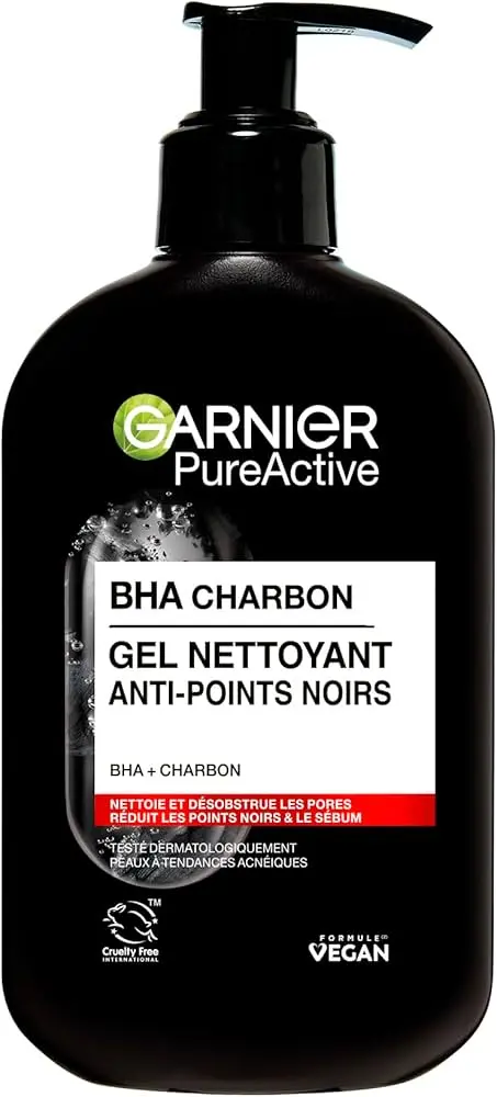 GARNIER BHA CHARBON GEL NETTOYANT ANTI-POINTS NOIRS BHA+CHARBON VEGAN 250ML