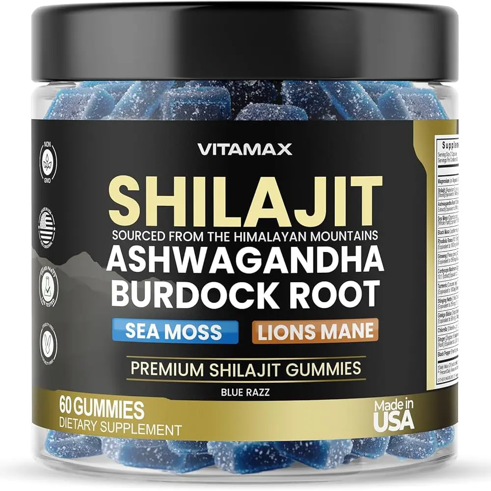 MRJDJDD SHILAJIT ASHWAGANDHA BURDOCK ROOT LIONS MANE SEA MOSS 60GUMMIES