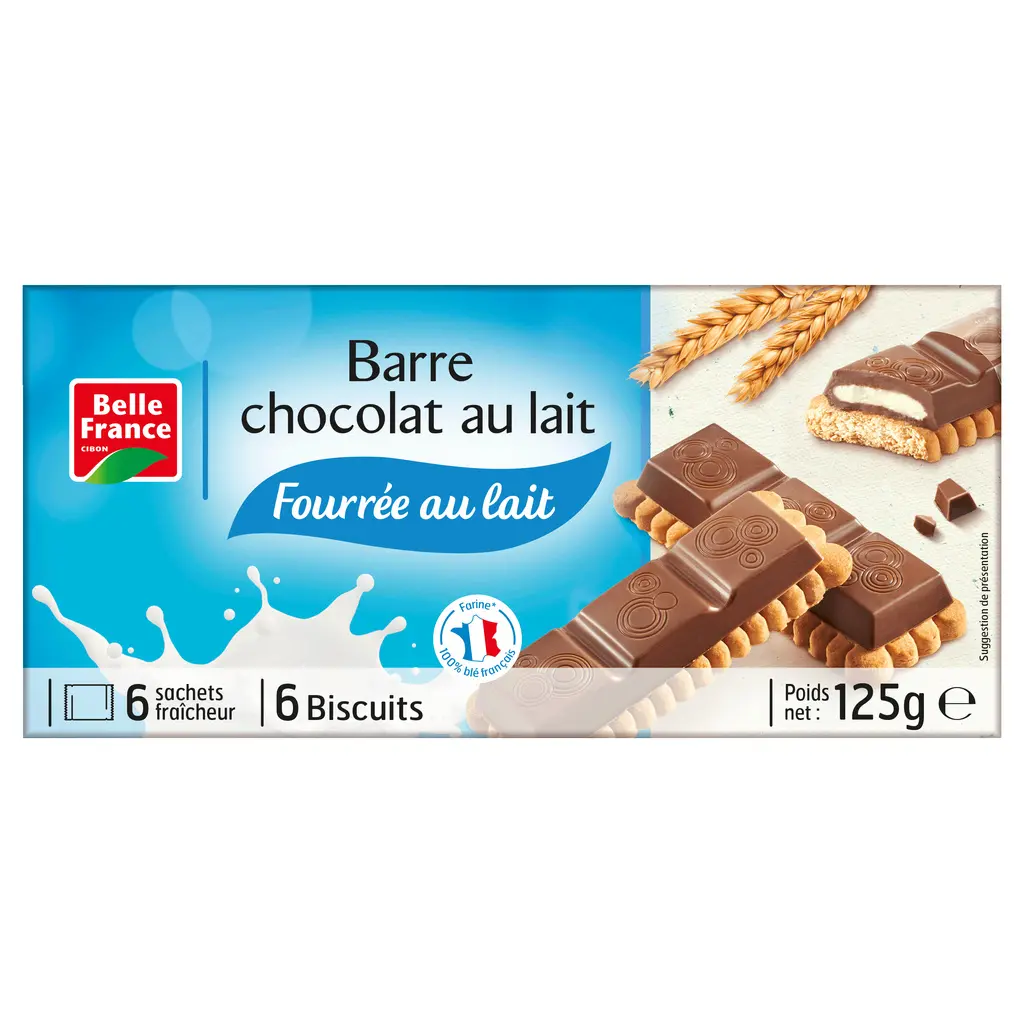 BELLE FRANCE BARRE CHOCOLAT AU LAIT FOURREE AU LAIT 125G