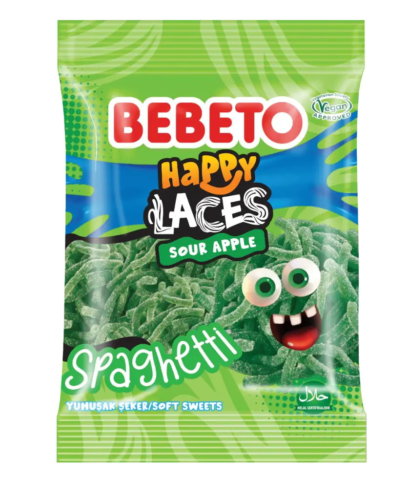 BEBETO HAPPY LACES SOUR APPLE SPAGHETTI 80G