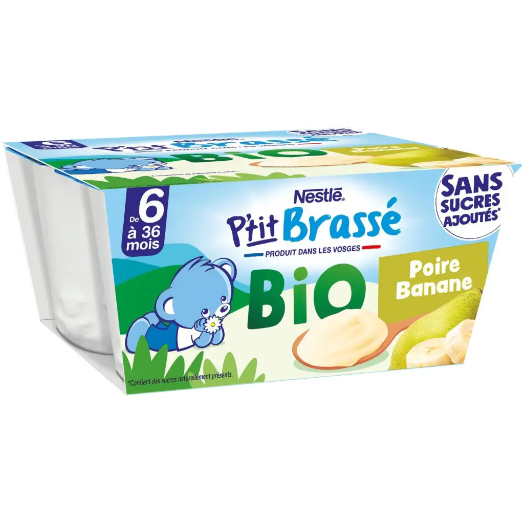NESTLE P'TIT BRASSE BIO POIRE BANANE DE 6 A 36MOIS 360G (4×90G)