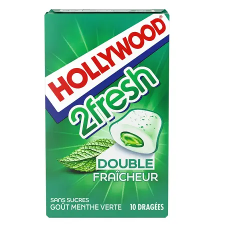 HOLLYWOOD 2FRESH DOUBLE FRAICHEUR GOUT MENTHE VERTE 10 DRAGEES 22G