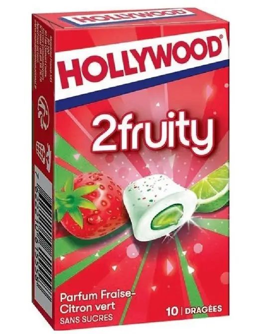 HOLLYWOOD 2FRUITY DOUBLE GOUT FRAISE-CITRON VERT 10 DRAGEES 22G