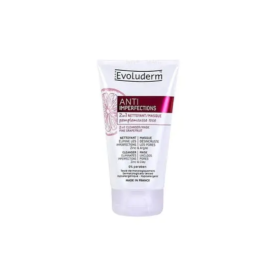 EVOLUDERM ANTI IMPERFECTIONS 2EN1 NETTOYANT MASQUE PAMPLEMOUSSE ROSE 150ML