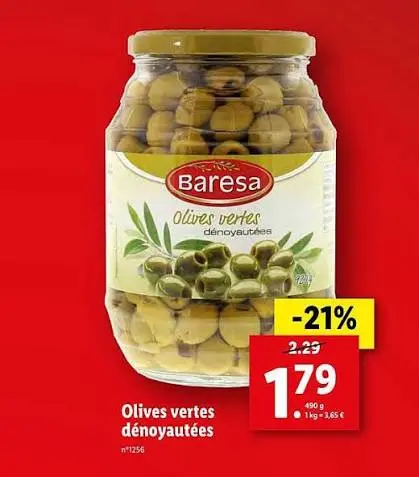 BARESA OLIVES VERTES DENOYAUTEES 340G