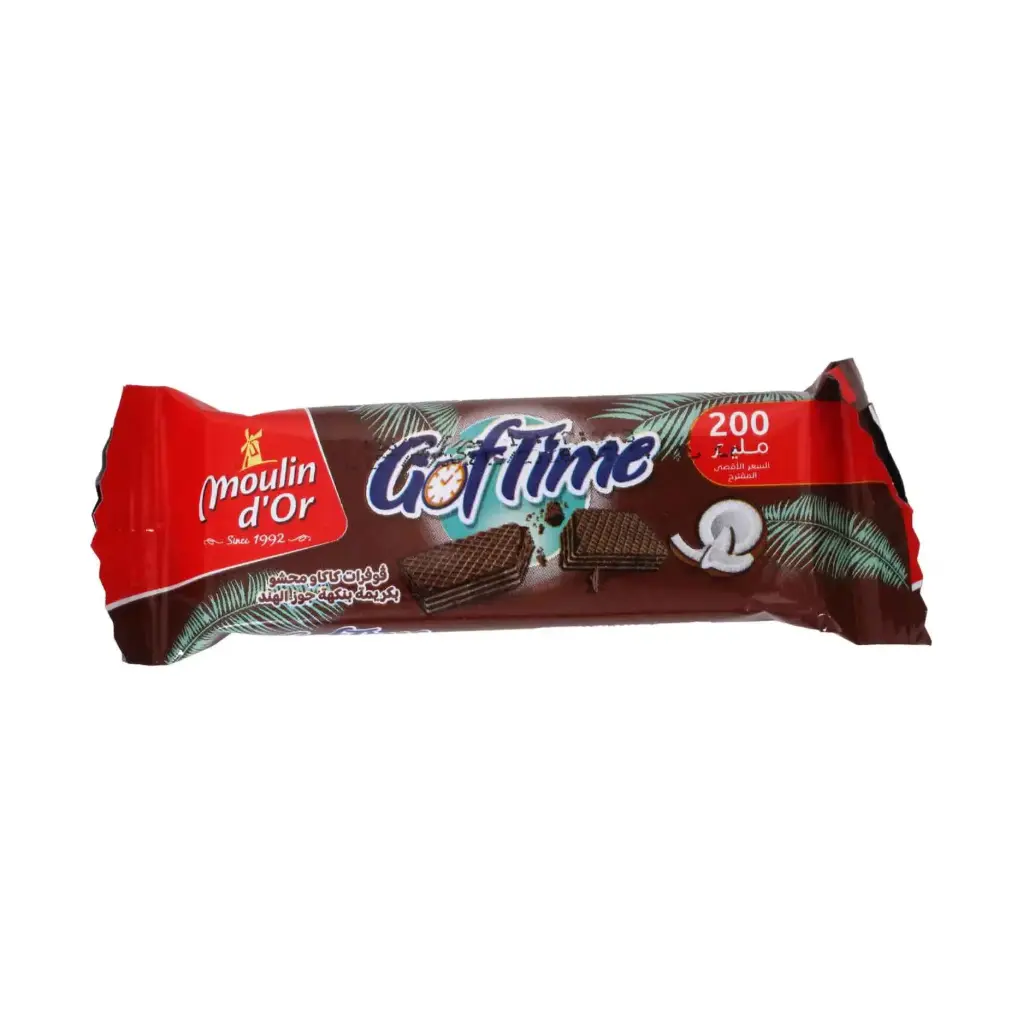 MOULIN D'OR GOF TIME GAUFRETTE CACAO FOURREES A LA CREME GOUT NOIX DE COCO 15GR