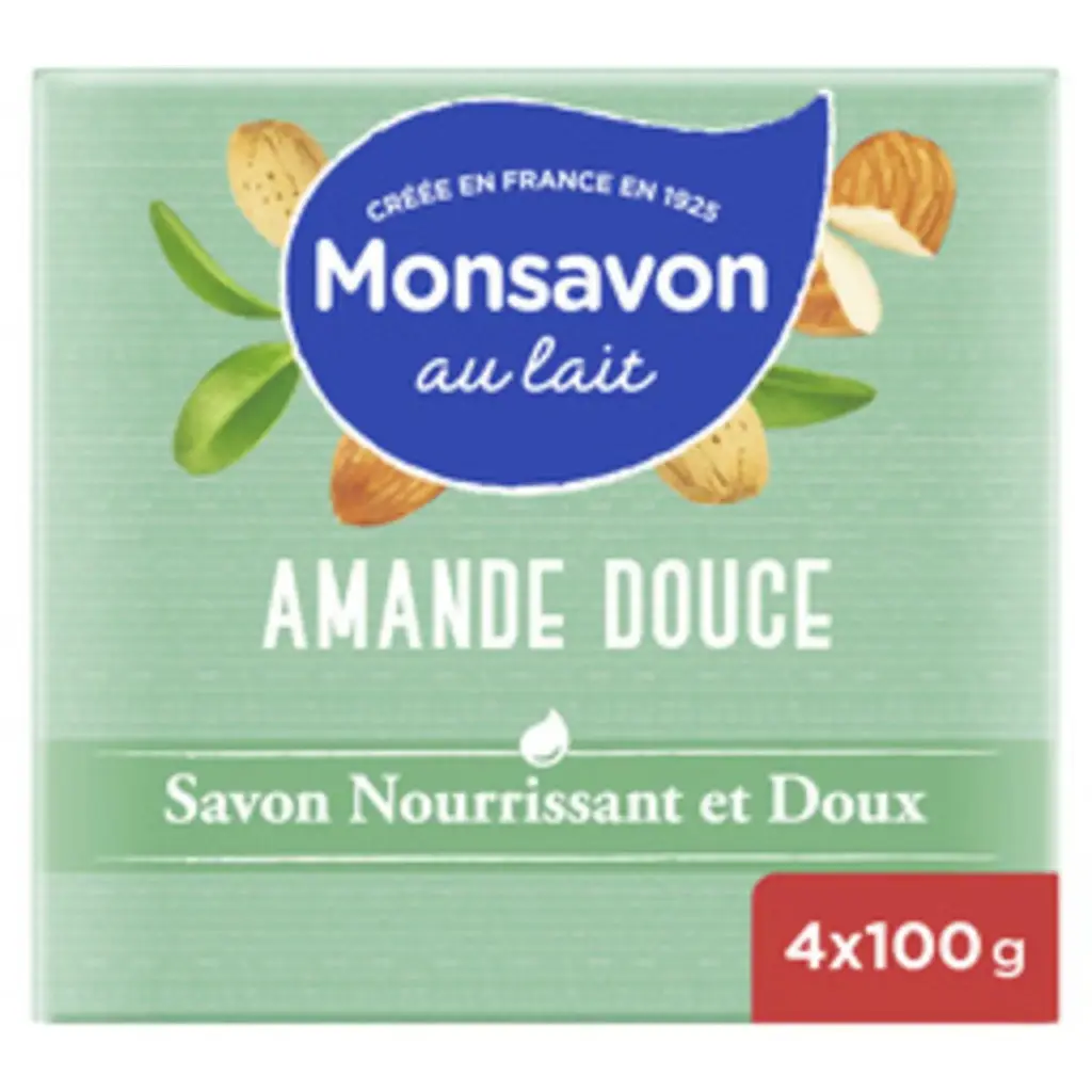 MONSAVON AU LAIT AMANDE DOUCE SAVON NOURRISSANT ET DOUX 4×200G