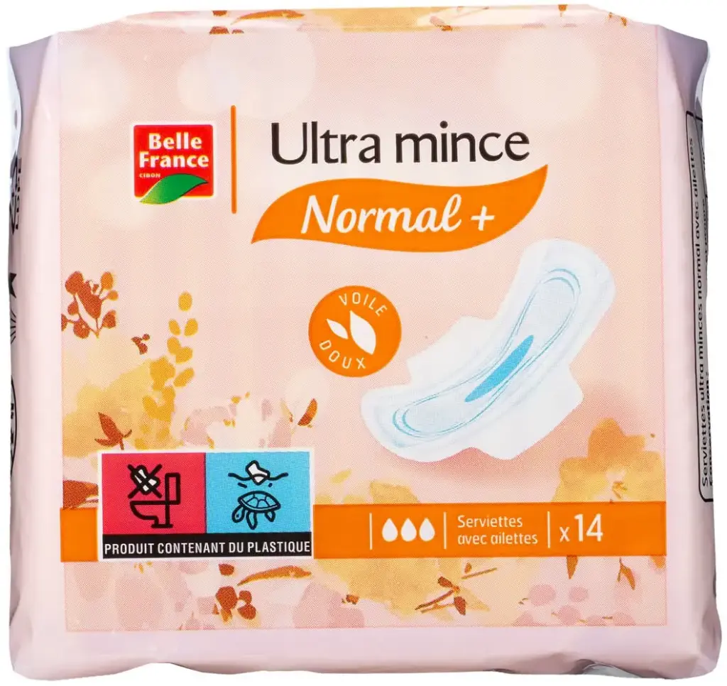 BELLE FRANCE ULTRA MINCE NORMAL+ SERVIETTES AVEC AILLETTES ×14