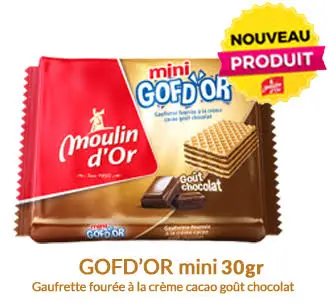 MOULIN D'OR MINI GOF D'OR GAUFRETTE FOURREE A LA CREME CACAO GOUT CHOCOLAT 30GR