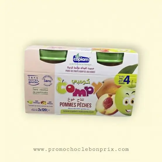 COPIAM COMPY PUREE DE FRUITS ADAPTEE AUX BEBES POMMES PECHES 2×120G