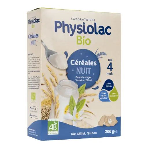 [3518646125249] PHYSIOLAC BIO CEREALES NUIT FLEUR D'ORANGER,VERUEINE,TILLEUL 4MOIS 200G