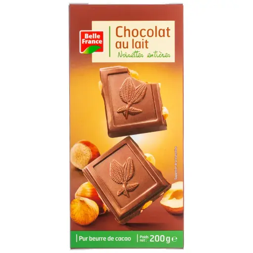 [8211561060231] BELLE FRANCE CHOCOLAT AU LAIT NOISETTES ENTIERE 200G