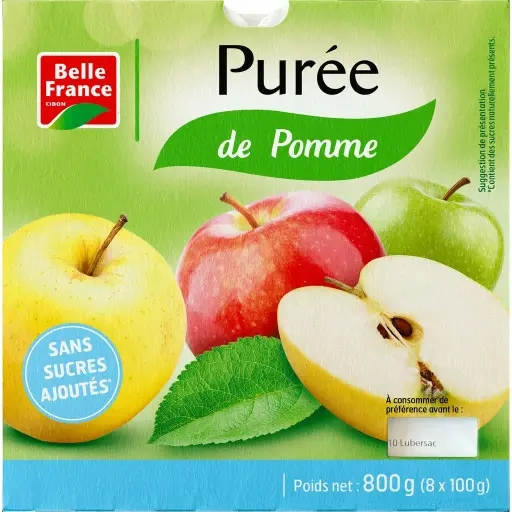 [3258561202600] BELLE FRANCE PUREE DE POMME SANS SUCRE AJOUTES 800G(8×100G)
